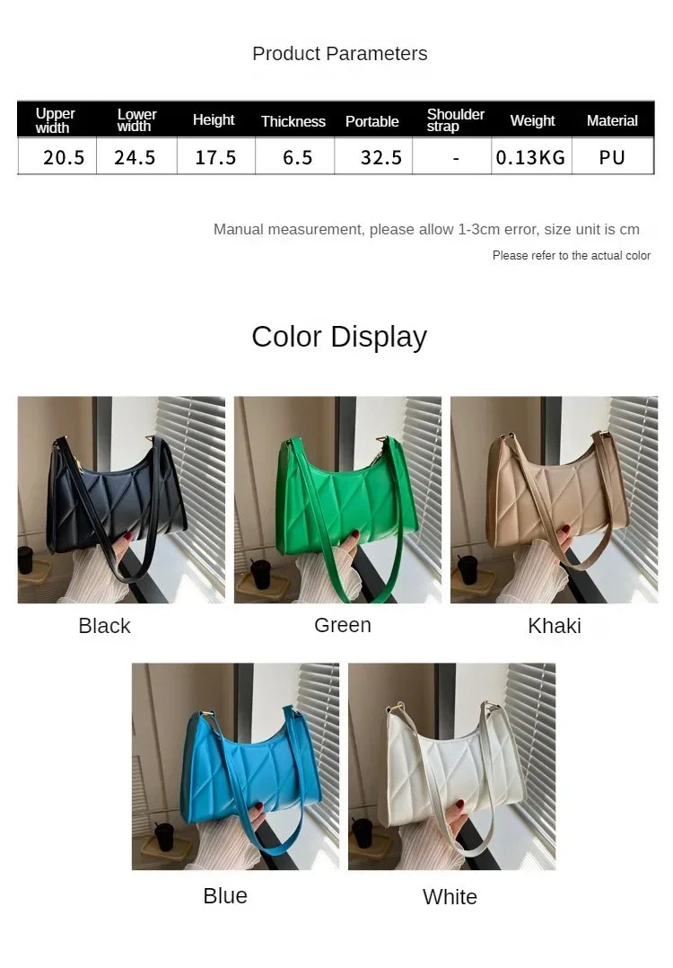 Trendy Women Shoulder Bag PU Leather Underarm Bag Solid Color Handbags Leisure Commuting Small Handle Bags Fashion Zipper Clutch