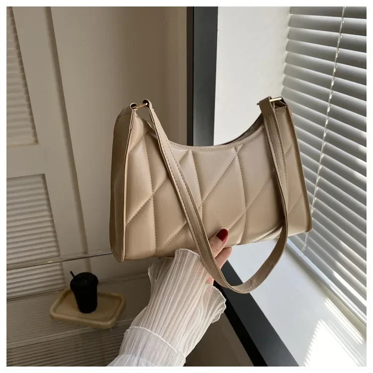 Trendy Women Shoulder Bag PU Leather Underarm Bag Solid Color Handbags Leisure Commuting Small Handle Bags Fashion Zipper Clutch