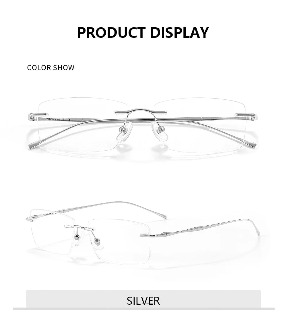 Óculos de Titanio Puro Anti Luz Azul para Homens - Armações de Óculos de Marca Luxuosa - Óculos Sem Montura para Mulheres - Lentes de Computador de Titanio Puro