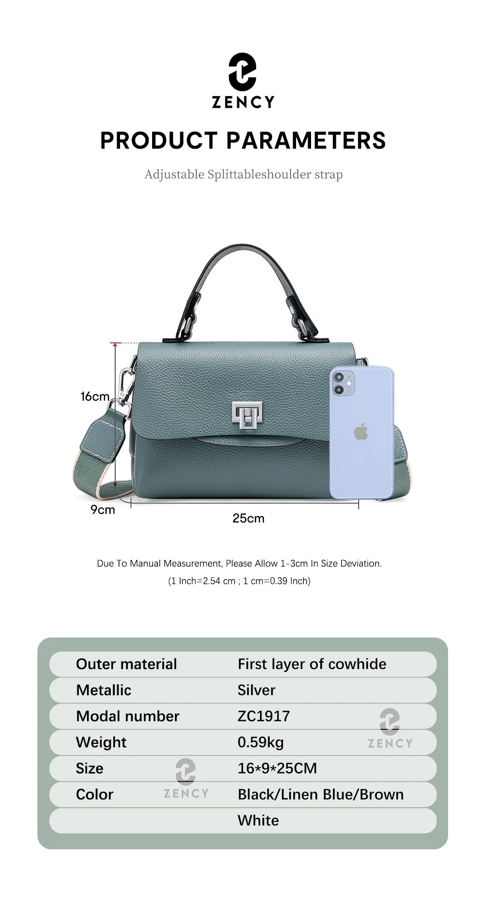 Zency Women's Genuine Leather Top-Handle Bag Simple Fashion Envelope Luxury Brand Shoulder Handbag Small Crossbody for Female