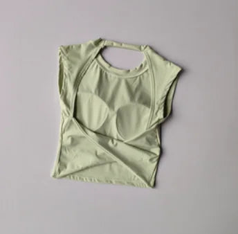 Camiseta esportiva sem costas, com almofada fixa no peito, justa, de secagem rápida, suit de yoga afinado para mulheres.