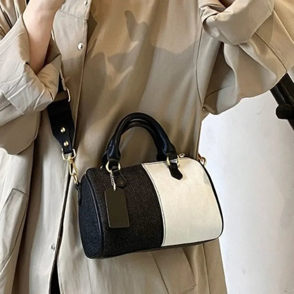 Cross Body Bags Casual Street Small Boston Bag 2025 Designer Purses Patchwork Colorblock Mini Handbags For Women Denim Shoulder