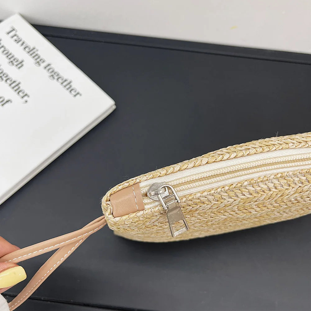 Fashion Women Bohemian Woven Clutch Wristlet Bag Summer Beach Handbags Purse Women Summer Retro Straw Knitted Handbag