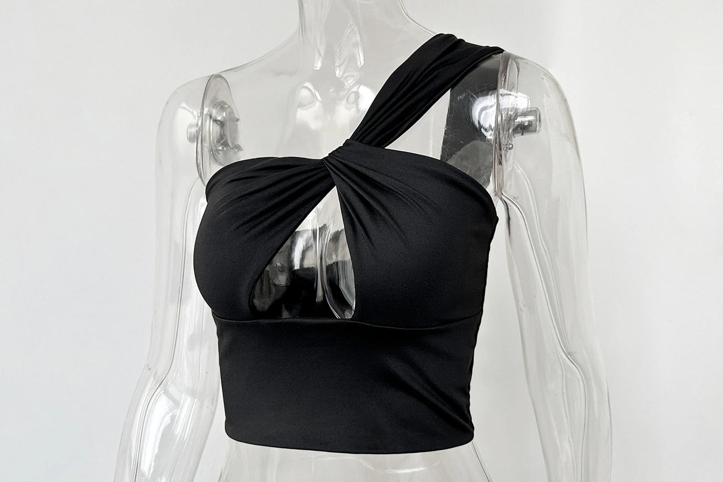 Blusa Curta da Mulher Sexy com Um Ombro Justa e Costas Abertas, Edição Nova 2024 para Balada