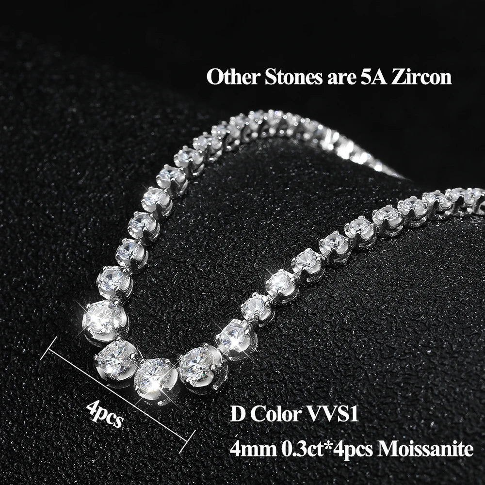 Colar de Tênis Moissanite 1.2ct para Mulheres com Certificado, Original 925 Prata Esterlina, Joia de Corrente Clavicular, Presente de Diamante