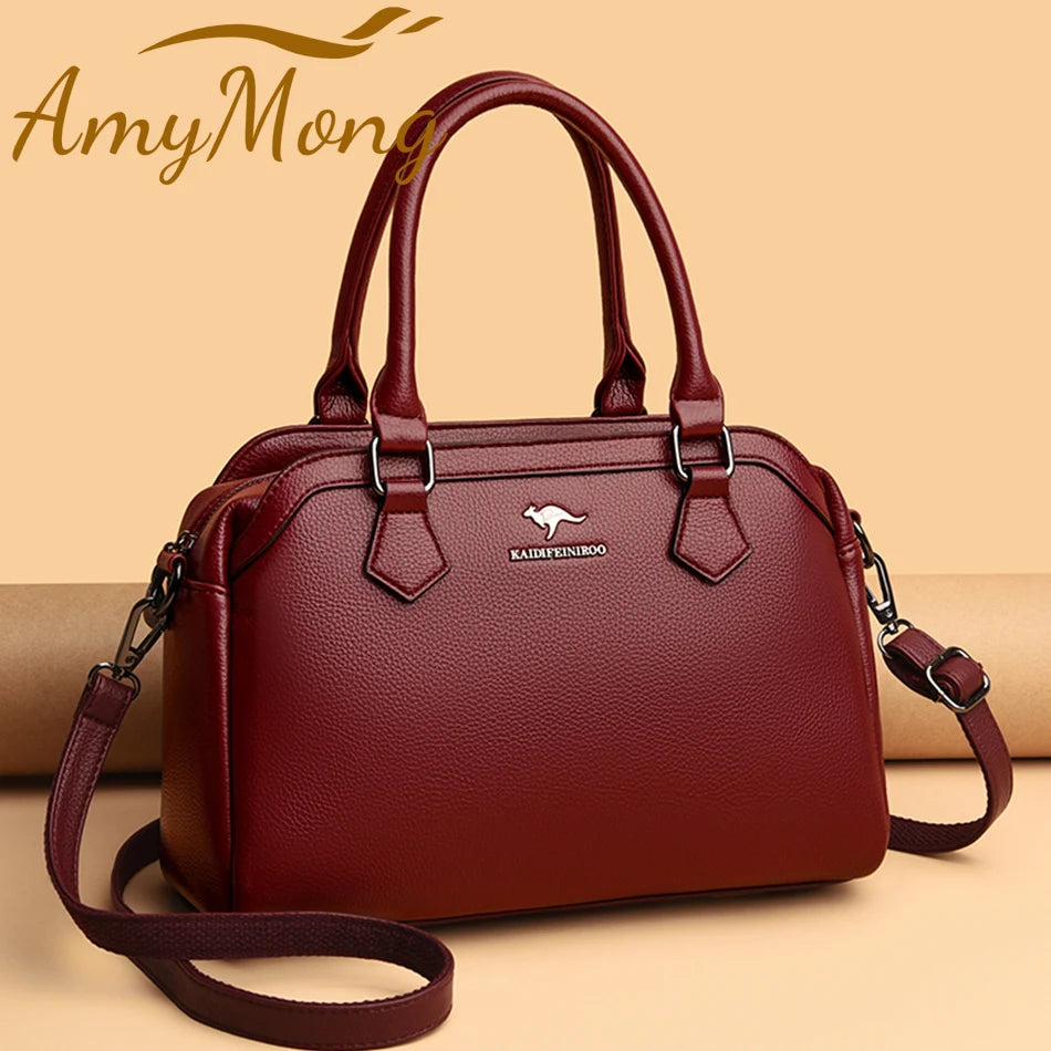 Multi-pocket Handbag Purses Genuine Cowhide Leather Shoulder Bag Luxury Designer Crossbody Messenger Sac Elegant Tote for Women