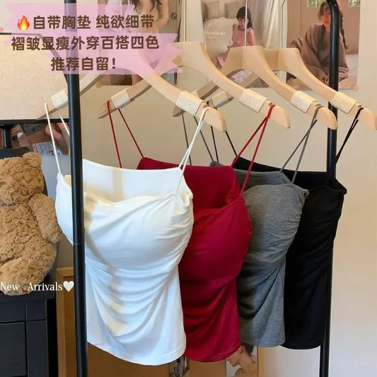 Top Crop de Algodão Sem Mangas para Mulheres - Camisole de Alças Finas, Melhor Base para Meninas