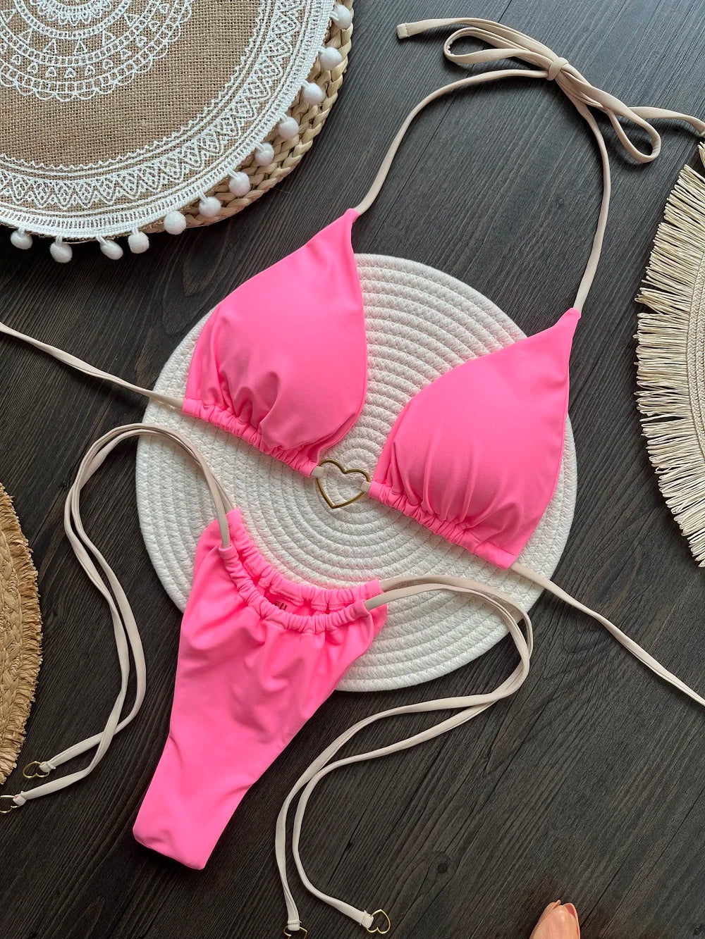 Conjunto de Biquíni Sexy Halter de Cor Sólida RUOTONSEPT, maiô feminino de duas peças, com triângulo e fio dental, traje de banho estilo brasileiro.