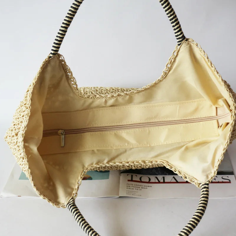 Women Beach Vintage Handmade Woven Shoulder Bag Raffia Rattan Shopping Bags Bohemian Ladies Summer Travel Vacation Casual Totes