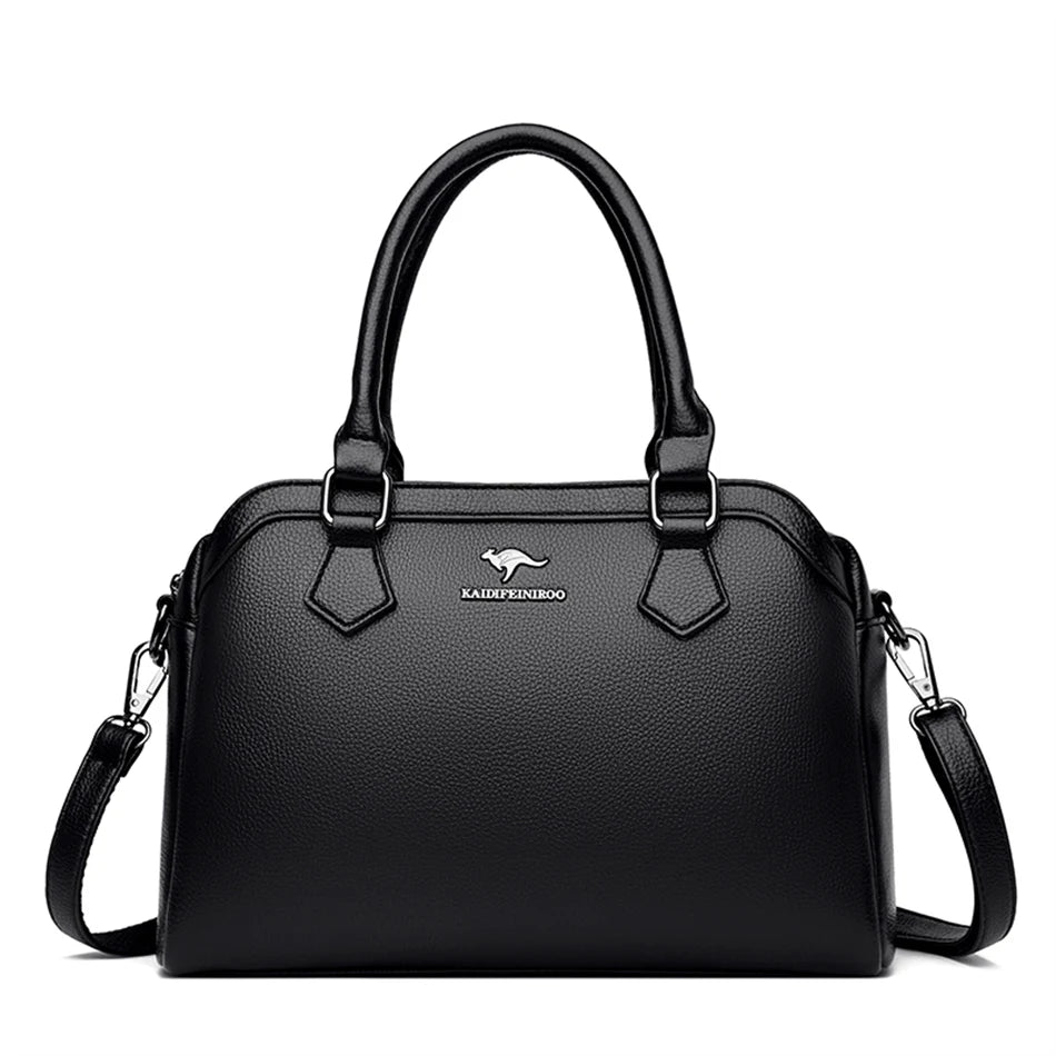 Multi-pocket Handbag Purses Genuine Cowhide Leather Shoulder Bag Luxury Designer Crossbody Messenger Sac Elegant Tote for Women