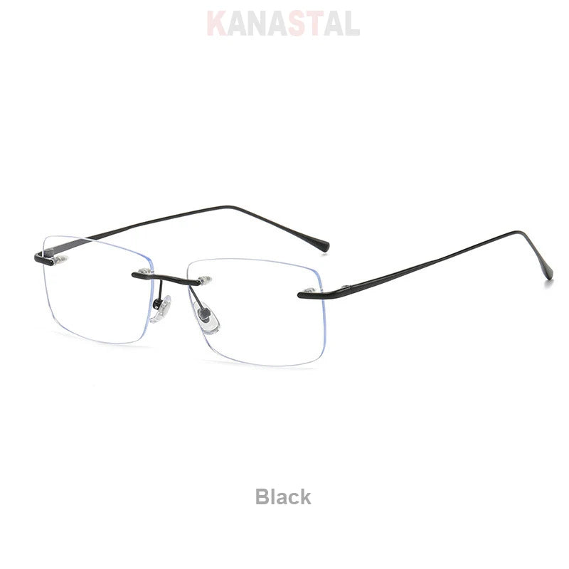 Óculos de leitura sem aro para homens, azul, com proteção contra luz azul, armação de metal, óculos de computador, lentes ópticas CR39 com receita.