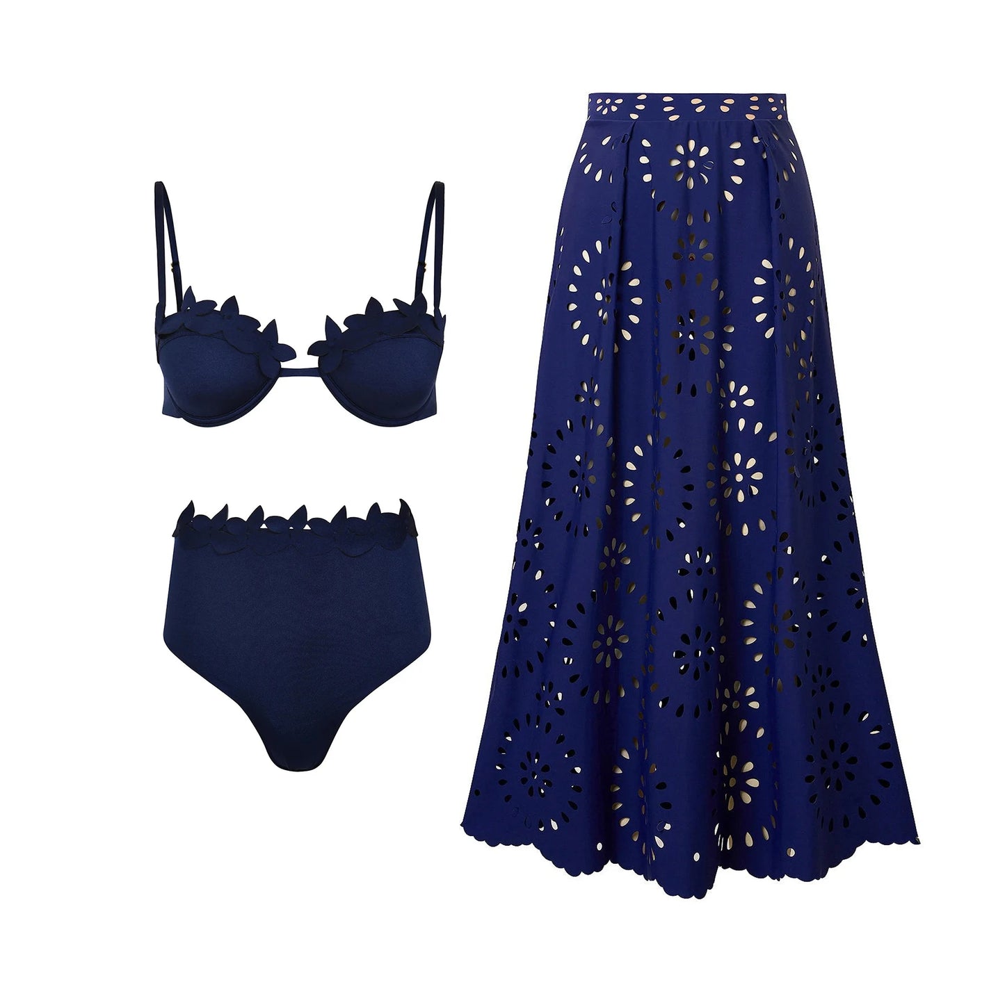 Conjunto de 3 peças de maiô laser cut para mulheres, biquíni sexy com push-up, moda de bainha alta, biquíni feminino com recortes, roupa de banho tipo bodysuit para praia.