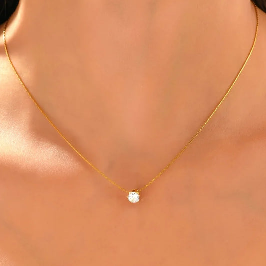 Colar de Pingente Redondo de Zirconia Cúbica de Aço Inoxidável ASONSTEEL para Mulheres, Joias Minimalistas Charmosas, Design Brilhante como Presente