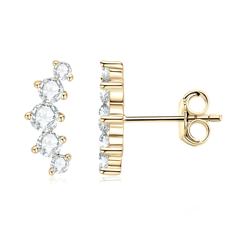 Brincos em Moissanite IOGOU D VVS1 com Curvas Graduadas para Mulheres, Brincos de Pirecing em Estilo Stud, Joias Finas em Prata Esterlina 925