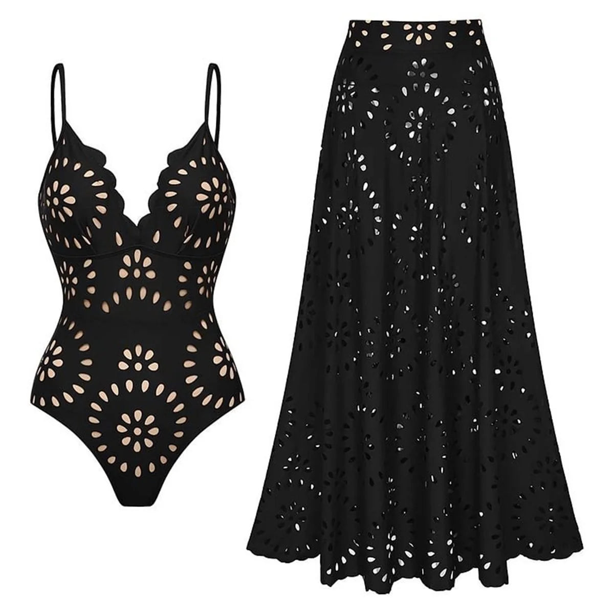 Conjunto de 3 peças de maiô laser cut para mulheres, biquíni sexy com push-up, moda de bainha alta, biquíni feminino com recortes, roupa de banho tipo bodysuit para praia.