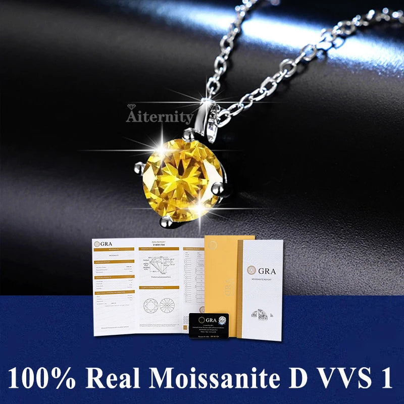 Colar de Pingente de Moissanita em Prata 925 com 6 Garras para Mulheres Design Moderno Cor D VVS Aprovado no Teste de Diamante Joia com caixa GRA