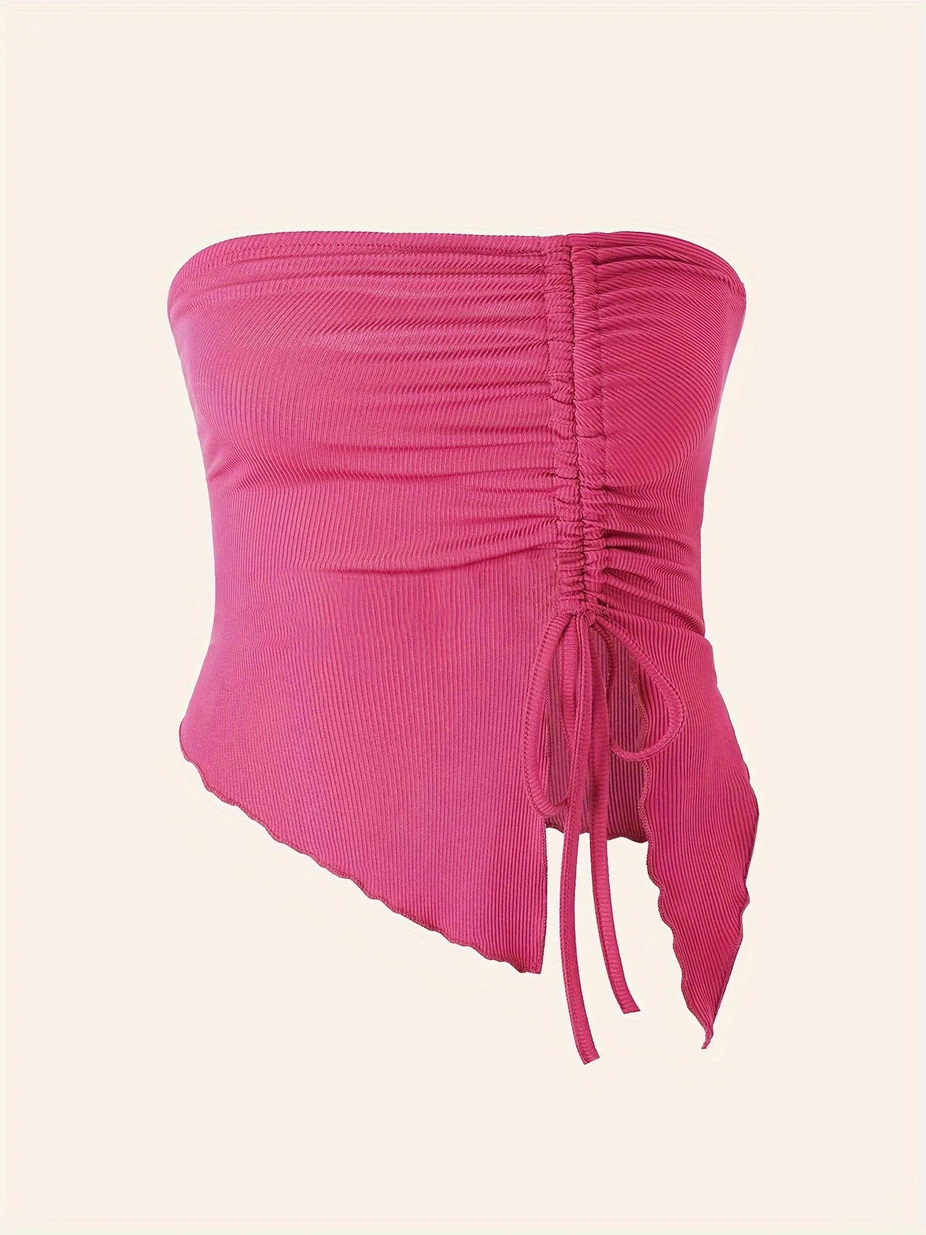 Top feminino sexy vermelho de Dia dos Namorados com decote assimétrico, manga única, fenda jovem e estilo ins, ajustável na cintura.