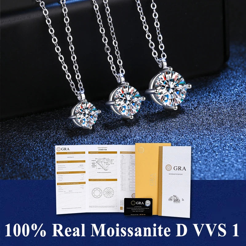 Colar de Pingente de Moissanita em Prata 925 com 6 Garras para Mulheres Design Moderno Cor D VVS Aprovado no Teste de Diamante Joia com caixa GRA