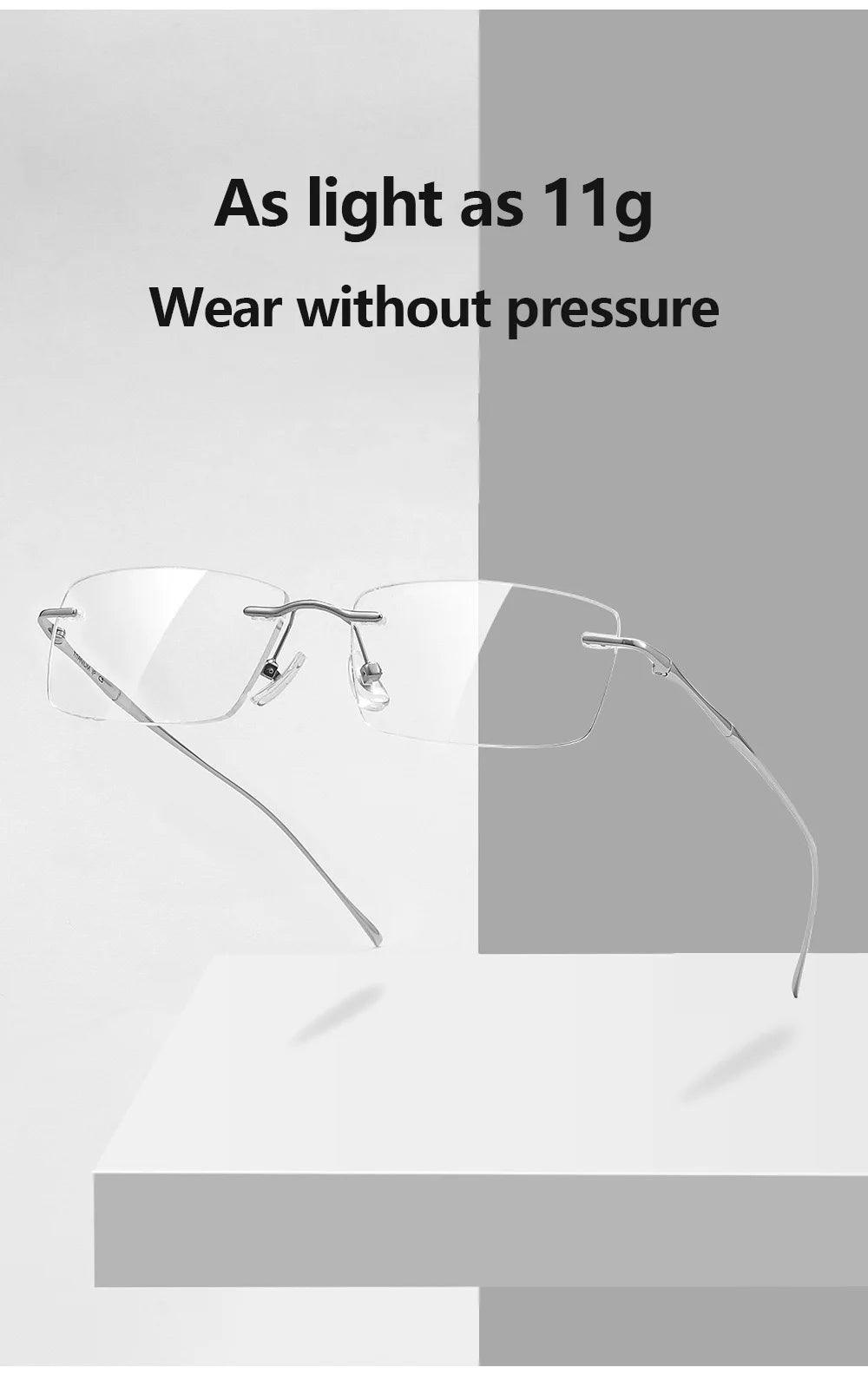 Óculos de Titanio Puro Anti Luz Azul para Homens - Armações de Óculos de Marca Luxuosa - Óculos Sem Montura para Mulheres - Lentes de Computador de Titanio Puro