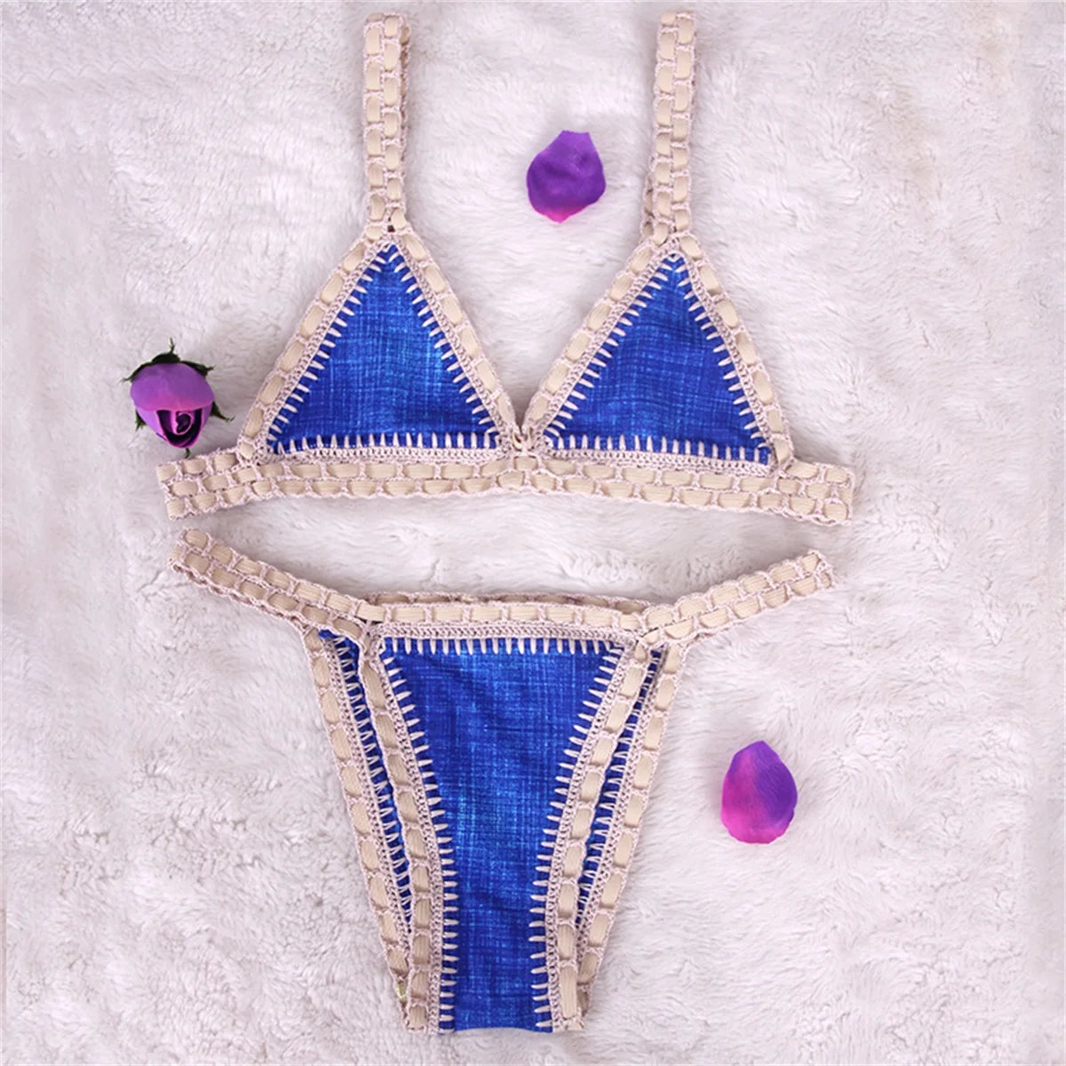 Biquíni de Crochê Rosa 2025 Moda Praia Sexy para Mulheres Conjunto de Biquíni Micro Biquíni com Top Bandeau Roupas de Praia Biquíni Brasileiro
