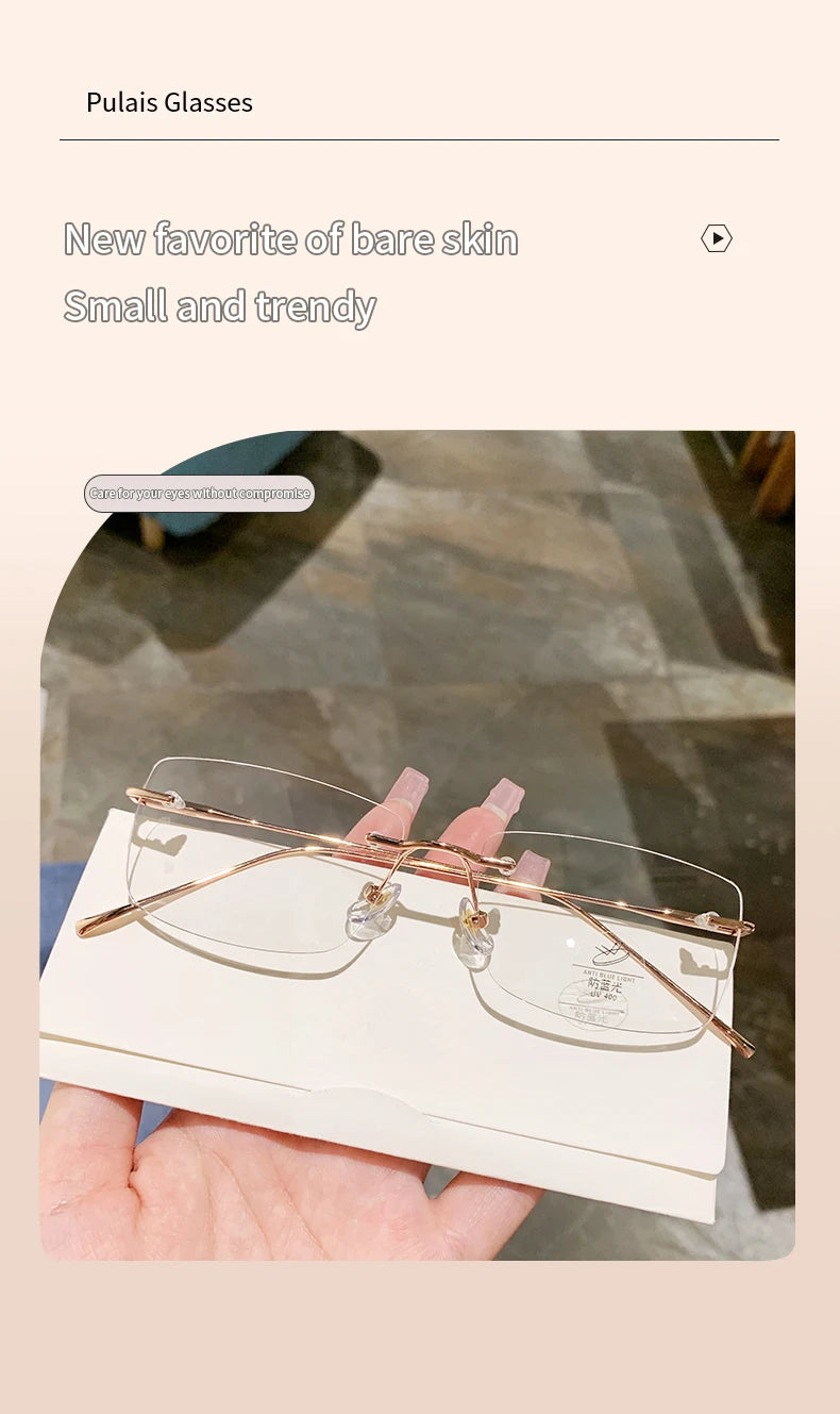 Óculos de leitura sem aro para homens, azul, com proteção contra luz azul, armação de metal, óculos de computador, lentes ópticas CR39 com receita.