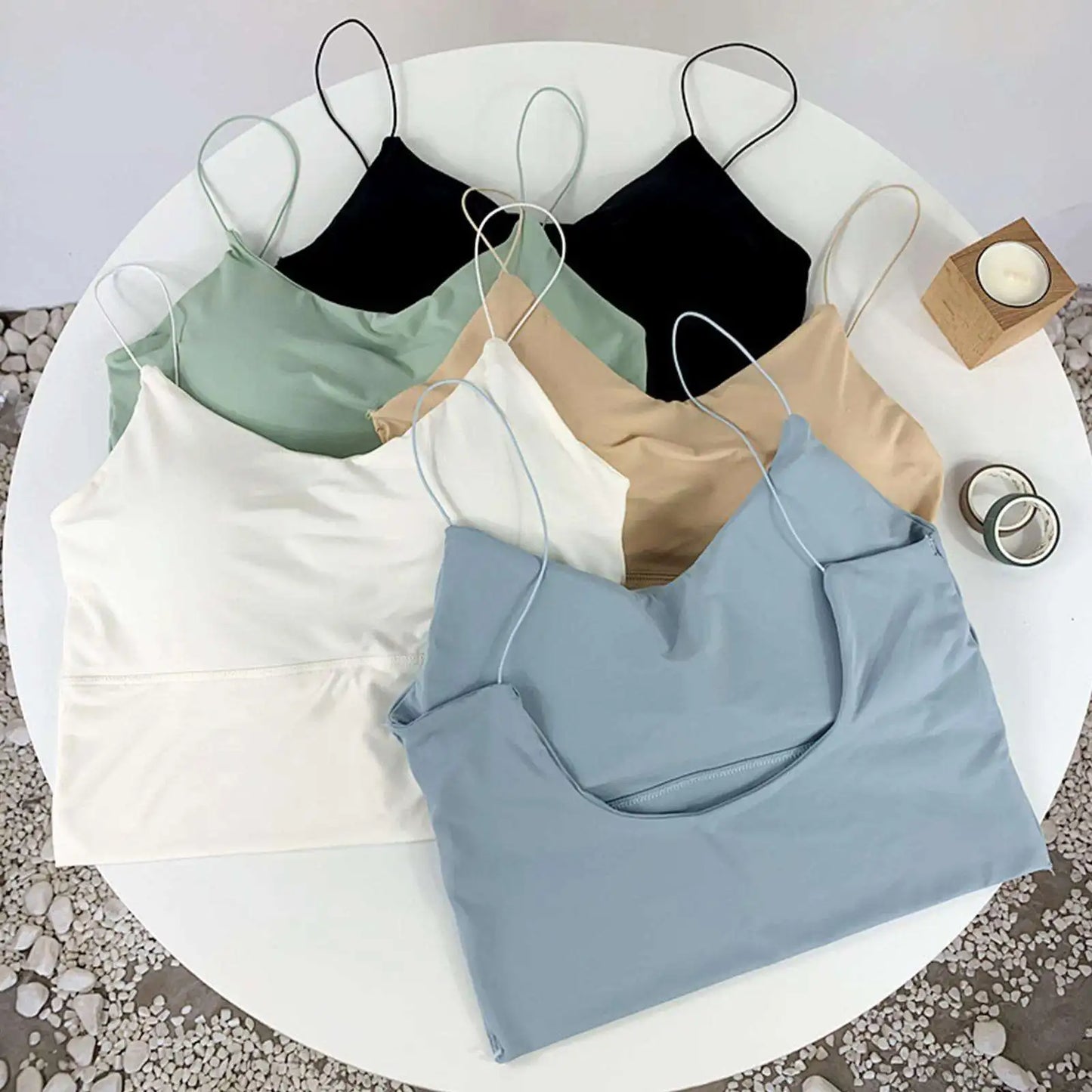 1 peça de Camisola Sem Costura em Tecido de Seda Gelada para Mulheres - Top Esportivo Sem Fios com Sutiã Almofadado Bralette
