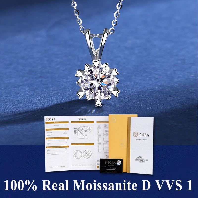 Colar de Pingente de Moissanita em Prata 925 com 6 Garras para Mulheres Design Moderno Cor D VVS Aprovado no Teste de Diamante Joia com caixa GRA