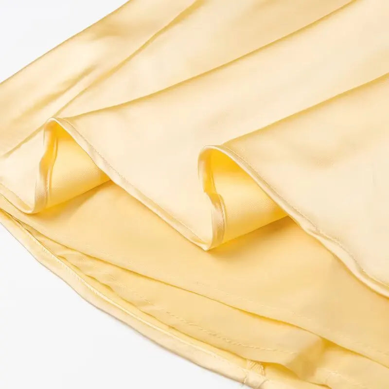 Vestido Longo Elegante Sem Mangas TRAFZA Feminino de Verão Amarelo Manchado com Decote em V para Festa e Férias 2025