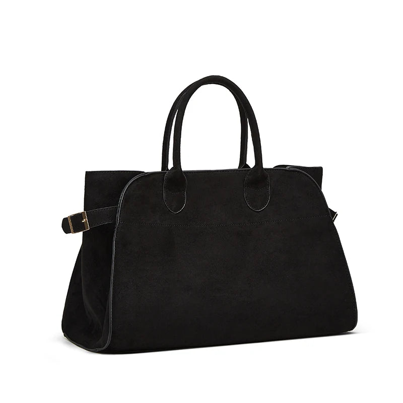 Design Handbag Leather High-Capacity Commuting Bag, Fashionable Cowhide Suede Briefcase Tote Bag Travel Bag Suede