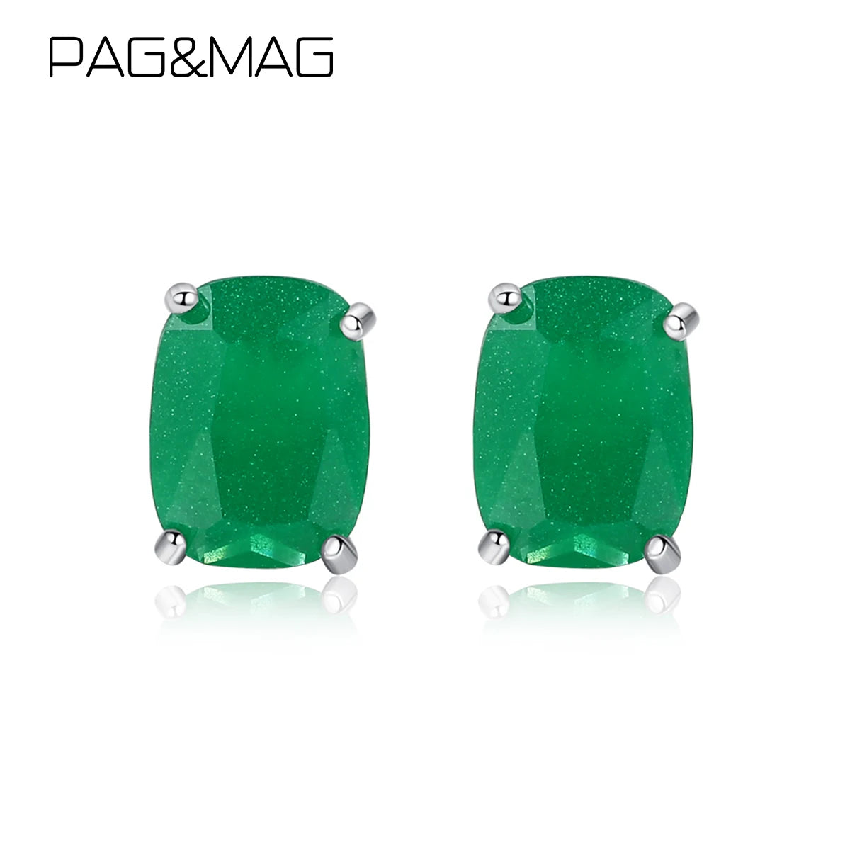 PAG&MAG Brinco de Pedra Verde em Prata Esterlina 925 Redondo para Mulheres, Elegante para Casamento e Noivas, Joias Finas