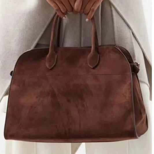 Design Handbag Leather High-Capacity Commuting Bag, Fashionable Cowhide Suede Briefcase Tote Bag Travel Bag Suede