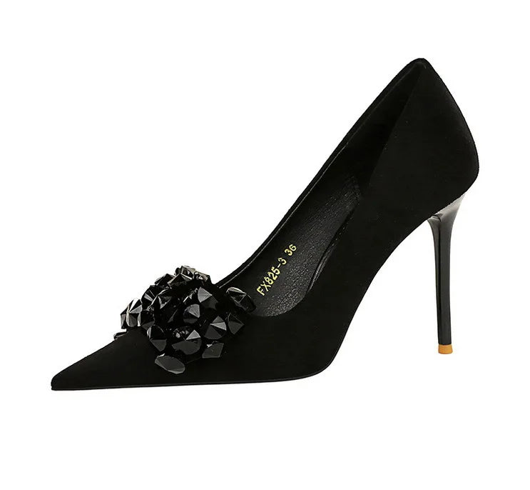 Sapatos BIGTREE 2025 Scarpin Feminino com Strass Laço Salto Alto Luxuoso Sapato de Banquete com Pedras Preciosas Salto Stiletto 9 cm Sapatos Femininos