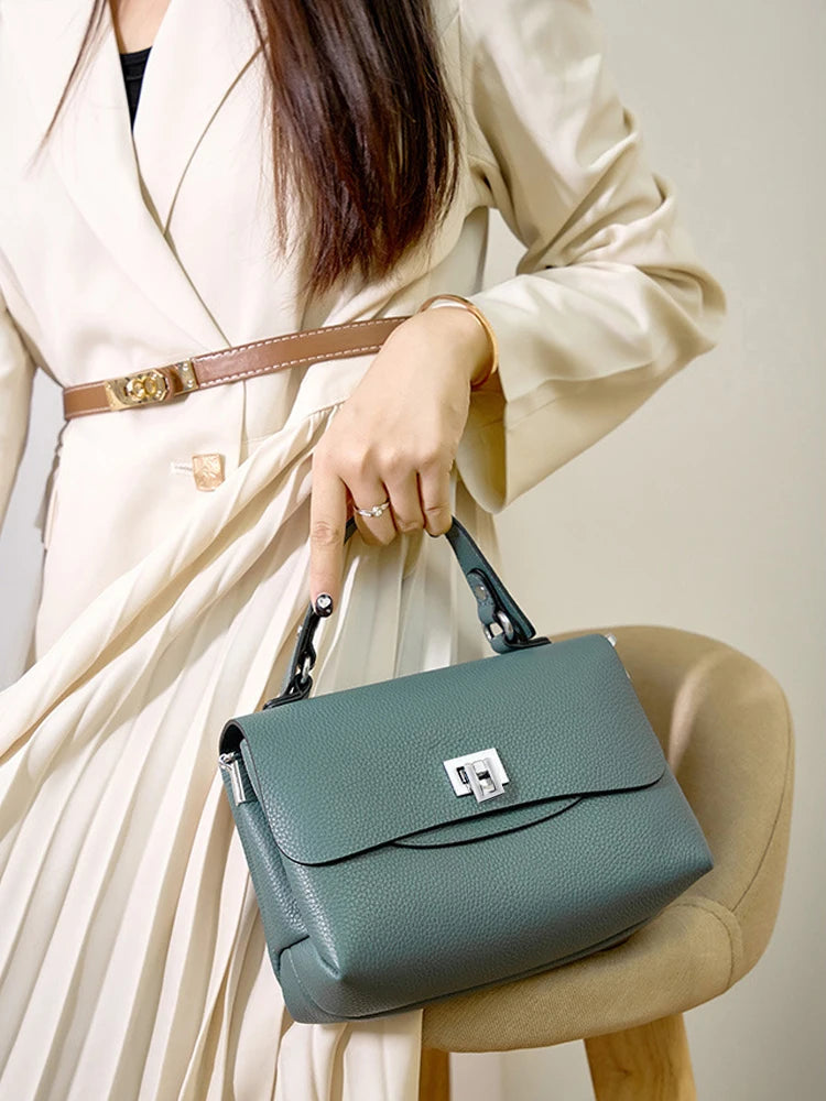 Zency Women's Genuine Leather Top-Handle Bag Simple Fashion Envelope Luxury Brand Shoulder Handbag Small Crossbody for Female