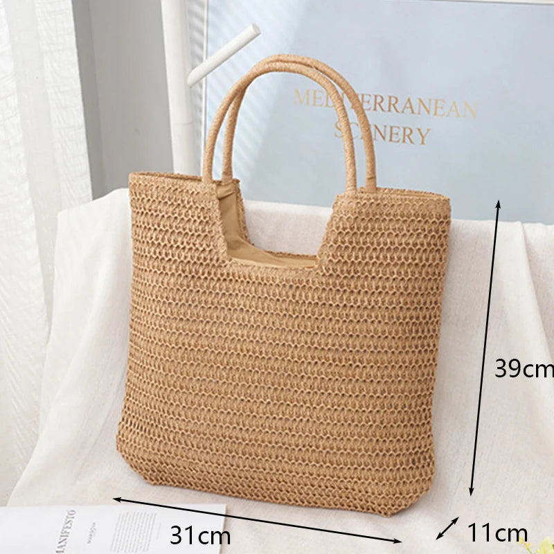 Women Beach Vintage Handmade Woven Shoulder Bag Raffia Rattan Shopping Bags Bohemian Ladies Summer Travel Vacation Casual Totes