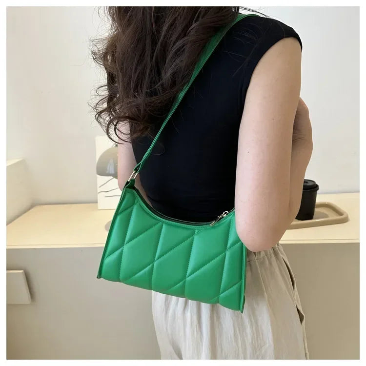 Trendy Women Shoulder Bag PU Leather Underarm Bag Solid Color Handbags Leisure Commuting Small Handle Bags Fashion Zipper Clutch