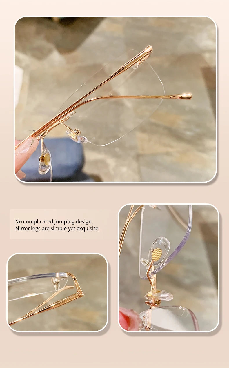 Óculos de leitura sem aro para homens, azul, com proteção contra luz azul, armação de metal, óculos de computador, lentes ópticas CR39 com receita.