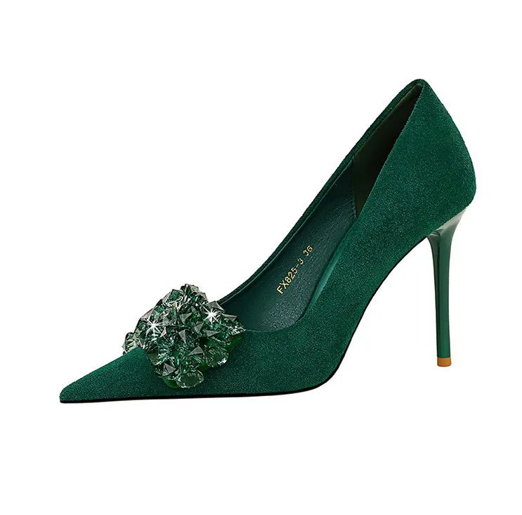 Sapatos BIGTREE 2025 Scarpin Feminino com Strass Laço Salto Alto Luxuoso Sapato de Banquete com Pedras Preciosas Salto Stiletto 9 cm Sapatos Femininos