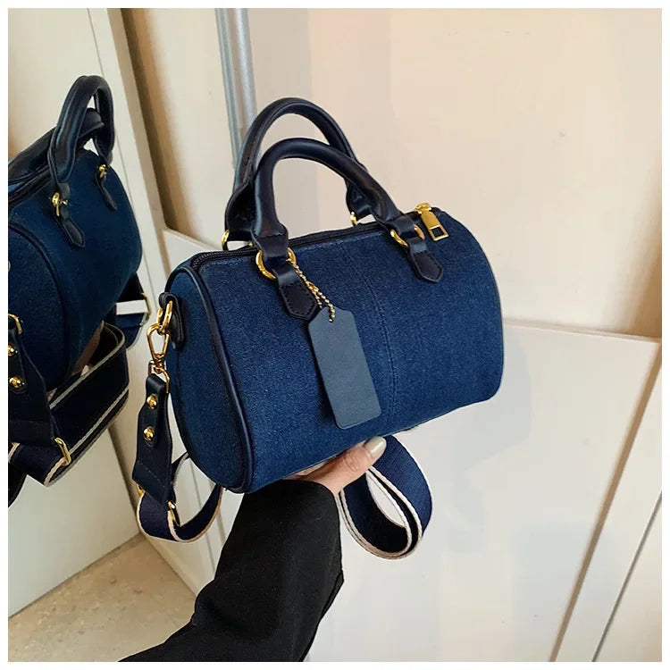 Cross Body Bags Casual Street Small Boston Bag 2025 Designer Purses Patchwork Colorblock Mini Handbags For Women Denim Shoulder