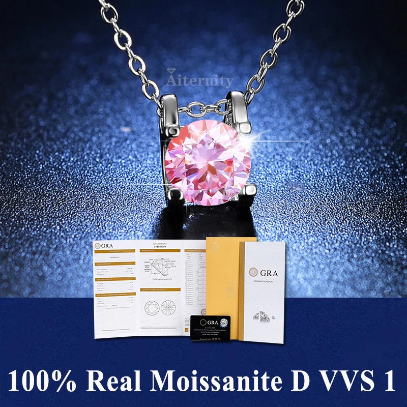 Colar de Pingente de Moissanita em Prata 925 com 6 Garras para Mulheres Design Moderno Cor D VVS Aprovado no Teste de Diamante Joia com caixa GRA