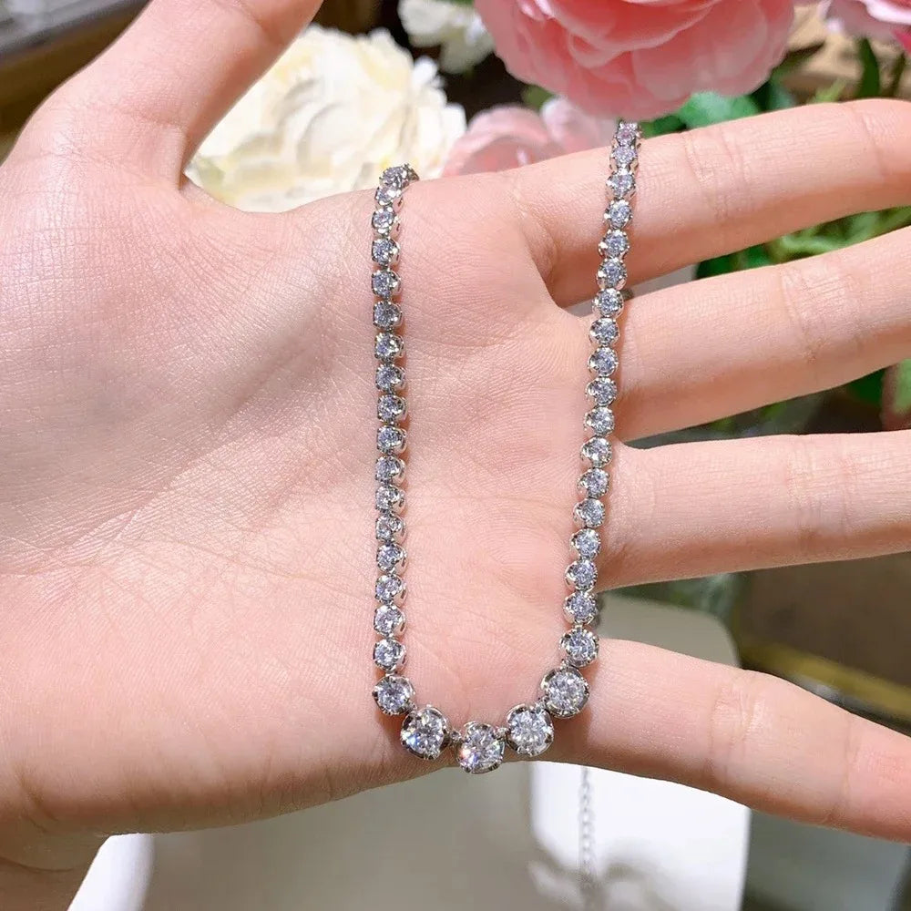 Colar de Tênis Moissanite 1.2ct para Mulheres com Certificado, Original 925 Prata Esterlina, Joia de Corrente Clavicular, Presente de Diamante