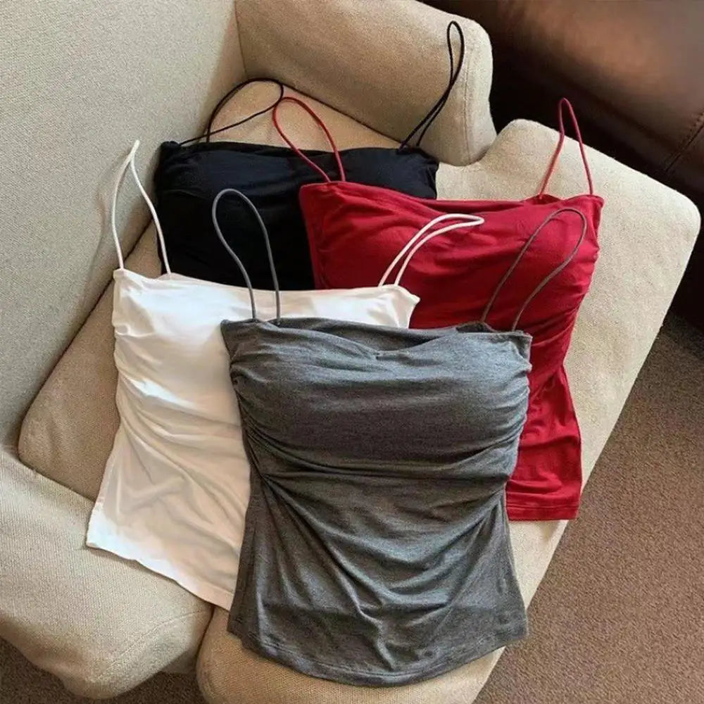 Top Crop de Algodão Sem Mangas para Mulheres - Camisole de Alças Finas, Melhor Base para Meninas