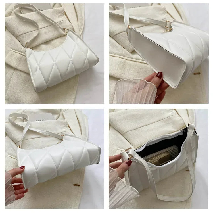Trendy Women Shoulder Bag PU Leather Underarm Bag Solid Color Handbags Leisure Commuting Small Handle Bags Fashion Zipper Clutch