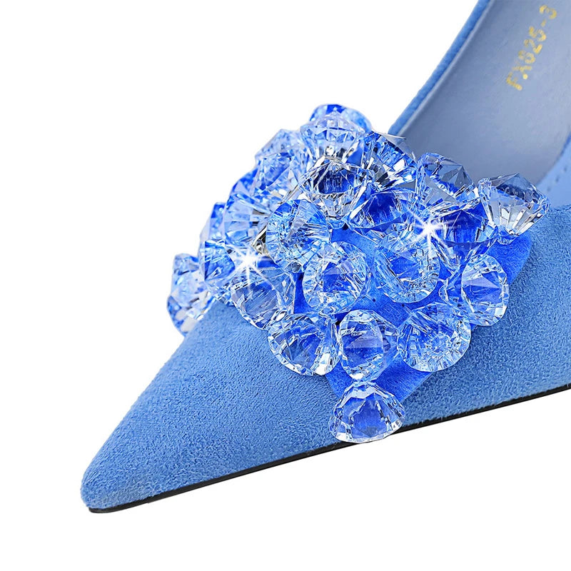 Sapatos BIGTREE 2025 Scarpin Feminino com Strass Laço Salto Alto Luxuoso Sapato de Banquete com Pedras Preciosas Salto Stiletto 9 cm Sapatos Femininos