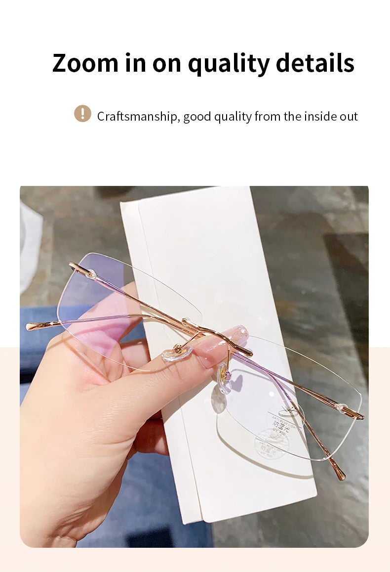 Óculos de leitura sem aro para homens, azul, com proteção contra luz azul, armação de metal, óculos de computador, lentes ópticas CR39 com receita.