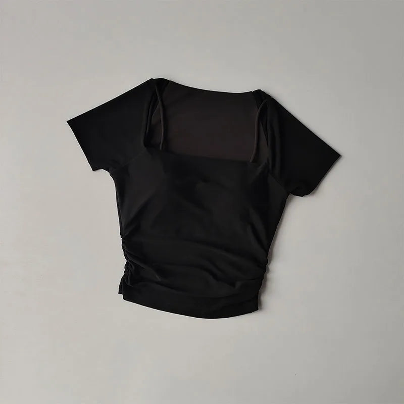 Vestido de Yoga Fake de Duas Peças de Verão com Almofada de Peito Fixa para Esportes, Manga Curta, Usando Top de Corrida e Fitness