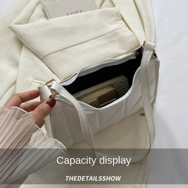 Trendy Women Shoulder Bag PU Leather Underarm Bag Solid Color Handbags Leisure Commuting Small Handle Bags Fashion Zipper Clutch