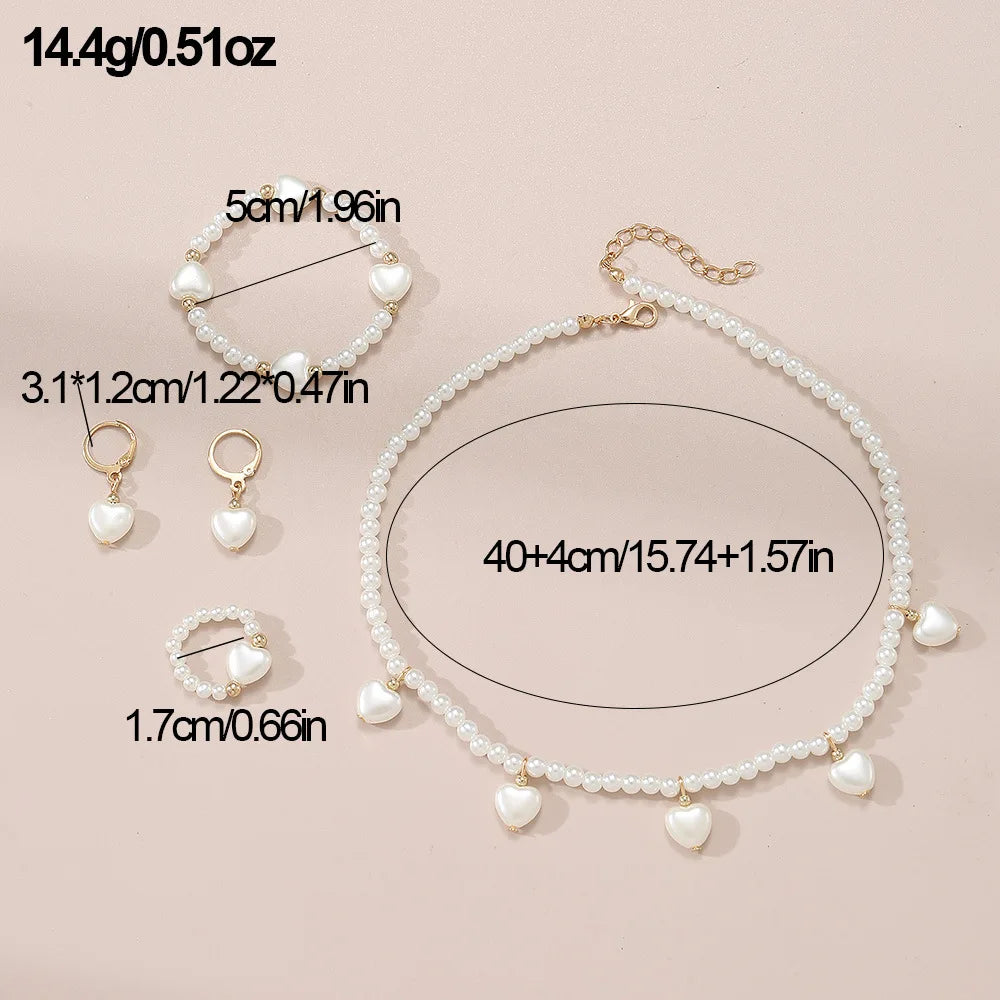 Joias de Pérolas Altas Francesas para Crianças - Conjunto Luxuoso Leve com Design de Nicho: Colar, Pulseira, Anel e Brincos