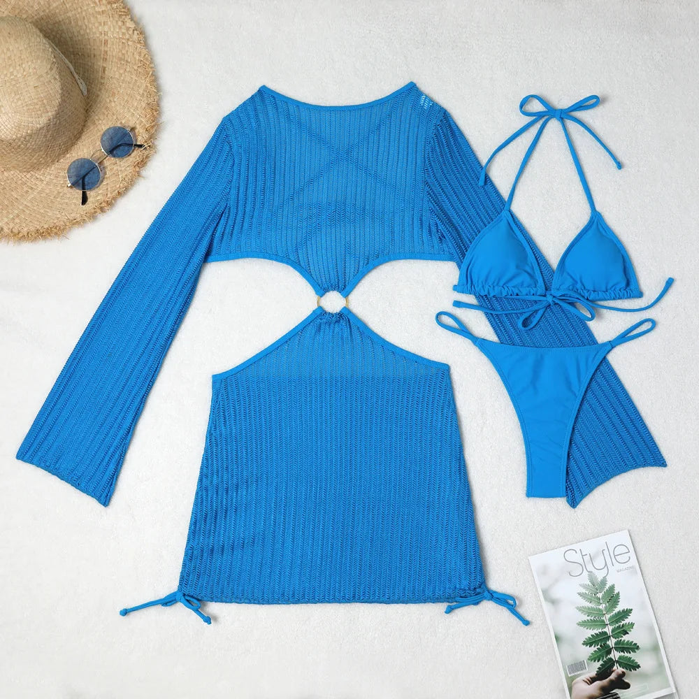 Biquínis Sexy 2025 Trajes de Banho Femininos Conjunto de Biquíni Brasileiro de Três Peças Roupas de Praia Trajes de Banho para a Piscina