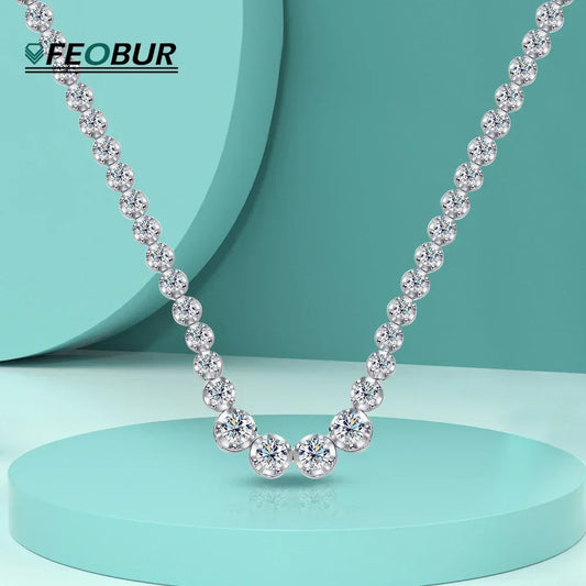 Colar de Tênis Moissanite 1.2ct para Mulheres com Certificado, Original 925 Prata Esterlina, Joia de Corrente Clavicular, Presente de Diamante