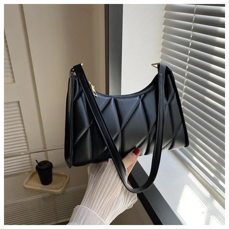 Trendy Women Shoulder Bag PU Leather Underarm Bag Solid Color Handbags Leisure Commuting Small Handle Bags Fashion Zipper Clutch
